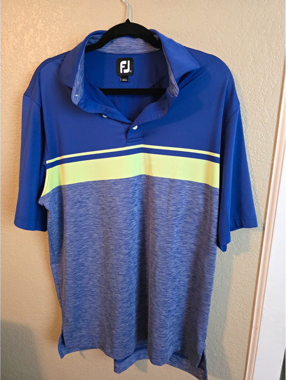 FootJoy Men's M Blue/Yellow Colorblock Short Sleeve Collared Polo Logo